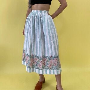 Vintage Floral Striped Midi Skirt